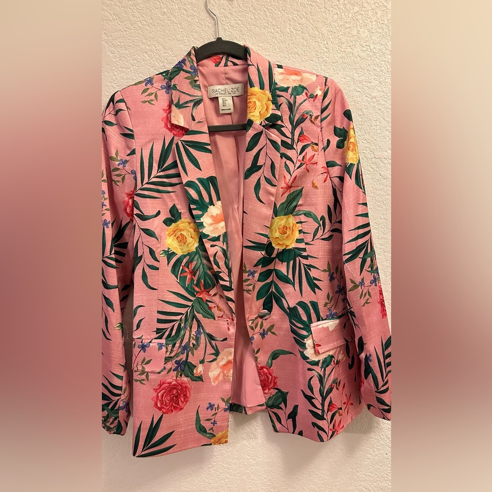 Rachel Zoe Pink and Red Blazer with Tropical Floral Print - Picture 4 of 10